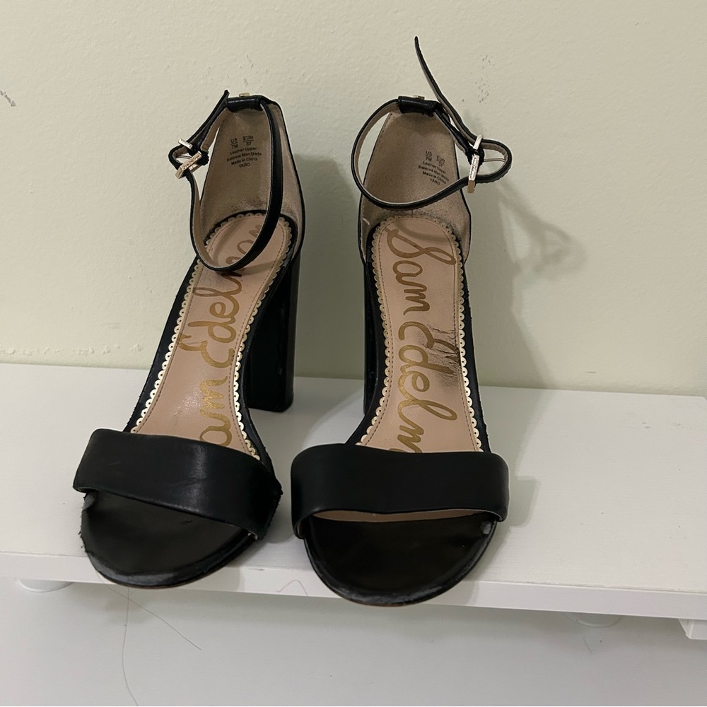 Sam Edelman | Women’s Black Ankle Strap Block Heels Size 7M Size 37 EU